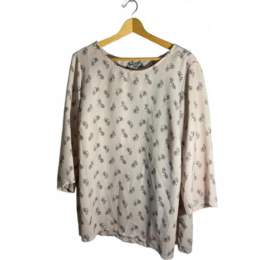 Paraphase Light Pink Bicycle Novelty Print Long Sleeve Blouse 1X